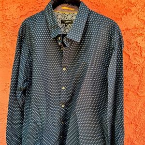 Ted Baker Blue Print Button Down Shirt 6 XL